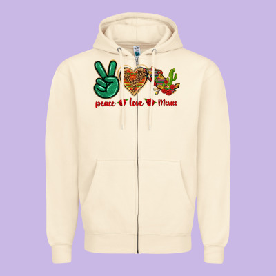 Peace Love Mexico Zipper Hoodie Designed By Texasbilliewilder