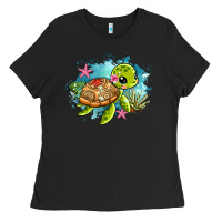 Black ocean with turtle Ladies Tee - AdoDesignShop
