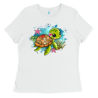 White ocean with turtle Ladies Tee - AdoDesignShop