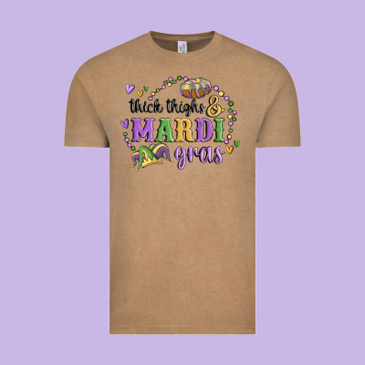 Thick Thighs Mardi Gras Vintage Tee Designed By Maliassmallbusiness