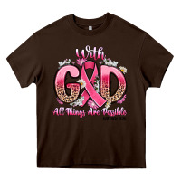 Chocolate Brown breast cancer with god all things are possible Heavy Core Tee - Artiststas