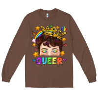 Chestnut LGBTQ+ Queer Portrait With Crown And Rainbow Long Sleeve Tee - BundleAndBundleShop