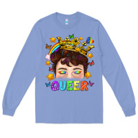 Colony Blue LGBTQ+ Queer Portrait With Crown And Rainbow Long Sleeve Tee - BundleAndBundleShop