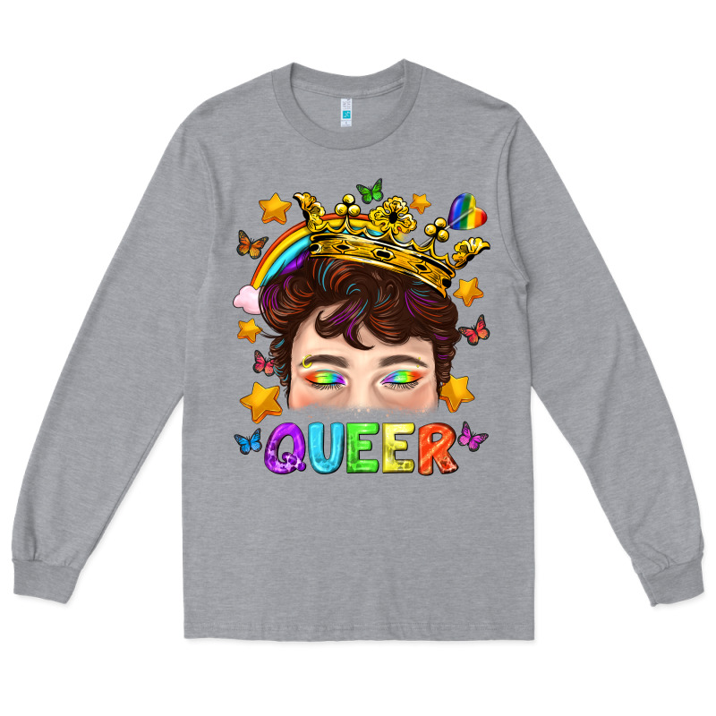 Lgbtq+ Queer Portrait With Crown And Rainbow Long Sleeve Tee by BundleAndBundleShop | Teevron
