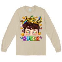 Mushroom LGBTQ+ Queer Portrait With Crown And Rainbow Long Sleeve Tee - BundleAndBundleShop
