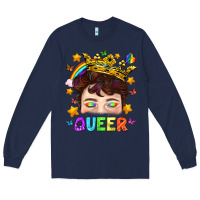Navy LGBTQ+ Queer Portrait With Crown And Rainbow Long Sleeve Tee - BundleAndBundleShop