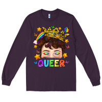 Plum LGBTQ+ Queer Portrait With Crown And Rainbow Long Sleeve Tee - BundleAndBundleShop