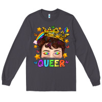 Smoke LGBTQ+ Queer Portrait With Crown And Rainbow Long Sleeve Tee - BundleAndBundleShop