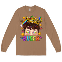 Toasted Coconut LGBTQ+ Queer Portrait With Crown And Rainbow Long Sleeve Tee - BundleAndBundleShop