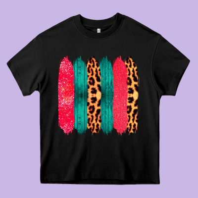Colored Leopard And Wood Patterned Western Brush Strokes Heavy Core Tee Designed By Bettercallsaul