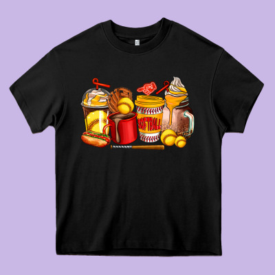 Softball Coffee Cups Heavy Core Tee Designed By Adodesignshop
