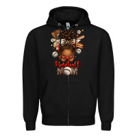 Black Baseball Mom Afro Messy Bun Zipper Hoodie - texasbilliewilder