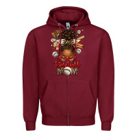 Burgundy Baseball Mom Afro Messy Bun Zipper Hoodie - texasbilliewilder