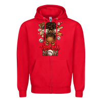 Red Baseball Mom Afro Messy Bun Zipper Hoodie - texasbilliewilder