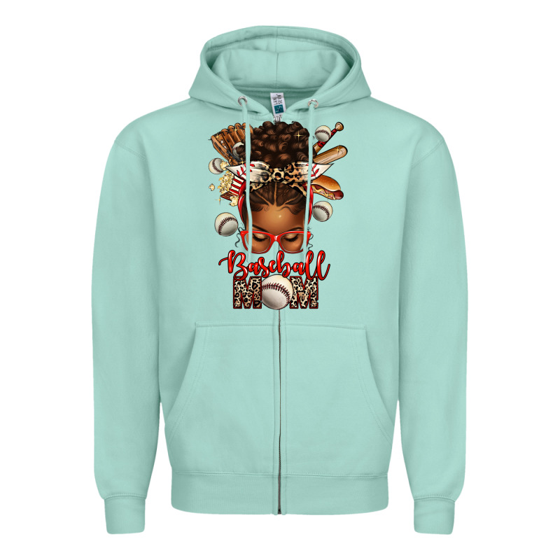 Baseball Mom Afro Messy Bun Zipper Hoodie by texasbilliewilder | Teevron