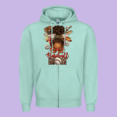 Baseball Mom Afro Messy Bun Zipper Hoodie Designed By Texasbilliewilder
