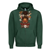 Sports Green Baseball Mom Afro Messy Bun Zipper Hoodie - texasbilliewilder