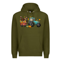 Army Green thanksgiving tractor Premium Hoodie - CowGirlArtShop