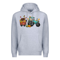 Heather Grey thanksgiving tractor Premium Hoodie - CowGirlArtShop