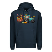Navy thanksgiving tractor Premium Hoodie - CowGirlArtShop