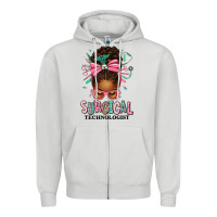 Dove Grey Surgical Technologist Afro Messy Bun Zipper Hoodie - texasbilliewilder