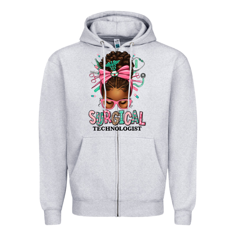 Surgical Technologist Afro Messy Bun Zipper Hoodie by texasbilliewilder | Teevron