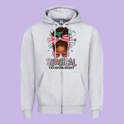Surgical Technologist Afro Messy Bun Zipper Hoodie Designed By Texasbilliewilder
