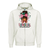 Oatmeal Heather Surgical Technologist Afro Messy Bun Zipper Hoodie - texasbilliewilder