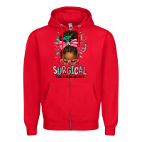 Red Surgical Technologist Afro Messy Bun Zipper Hoodie - texasbilliewilder