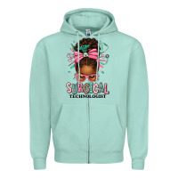 Seafoam Surgical Technologist Afro Messy Bun Zipper Hoodie - texasbilliewilder