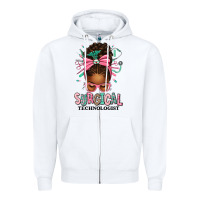 White Surgical Technologist Afro Messy Bun Zipper Hoodie - texasbilliewilder