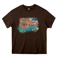 Chocolate Brown Leopard Wood Cowhide Pattern Mixed Western Frame Heavy Core Tee - Bettercallsaul