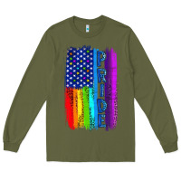 Army Green Pride LGBTQ+ American Flag Long Sleeve Tee - BundleAndBundleShop