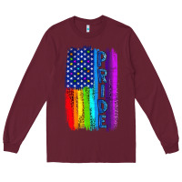 Burgundy Pride LGBTQ+ American Flag Long Sleeve Tee - BundleAndBundleShop