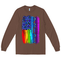 Chestnut Pride LGBTQ+ American Flag Long Sleeve Tee - BundleAndBundleShop