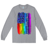 Heather Grey Pride LGBTQ+ American Flag Long Sleeve Tee - BundleAndBundleShop