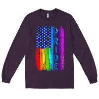 Plum Pride LGBTQ+ American Flag Long Sleeve Tee - BundleAndBundleShop