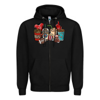 Black Football coffee cups Zipper Hoodie - NancyCooperArtShop