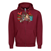 Burgundy Football coffee cups Zipper Hoodie - NancyCooperArtShop