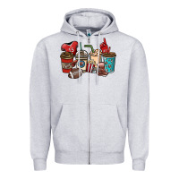 Heather Grey Football coffee cups Zipper Hoodie - NancyCooperArtShop