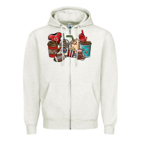 Oatmeal Heather Football coffee cups Zipper Hoodie - NancyCooperArtShop