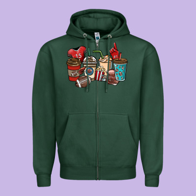 Football Coffee Cups Zipper Hoodie Designed By Nancycooperartshop