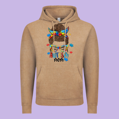 Messy Bun Autism Mom Vintage Hoodie Designed By Maliassmallbusiness