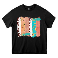 Western Cowhide Sunflower Jute Glitter Farm Life Brush Stroke Heavy Core Tee | Teevron