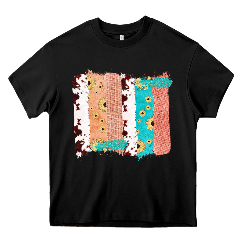 Western Cowhide Sunflower Jute Glitter Farm Life Brush Stroke Heavy Core Tee by Bettercallsaul | Teevron
