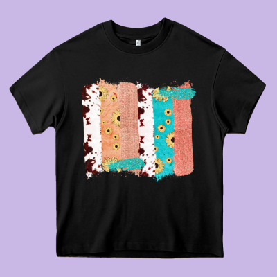 Western Cowhide Sunflower Jute Glitter Farm Life Brush Stroke Heavy Core Tee Designed By Bettercallsaul