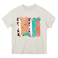 Cream Western Cowhide Sunflower Jute Glitter Farm Life Brush Stroke Heavy Core Tee - Bettercallsaul