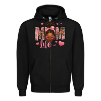 Black Afro Messy Bun Mom Life Zipper Hoodie - texasbilliewilder