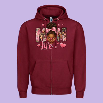 Afro Messy Bun Mom Life Zipper Hoodie Designed By Texasbilliewilder