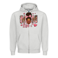 Dove Grey Afro Messy Bun Mom Life Zipper Hoodie - texasbilliewilder